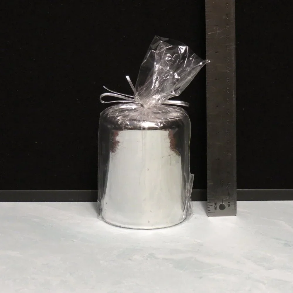 Crate & Barrel Shiny Silver Pillar Candle 3x4/New